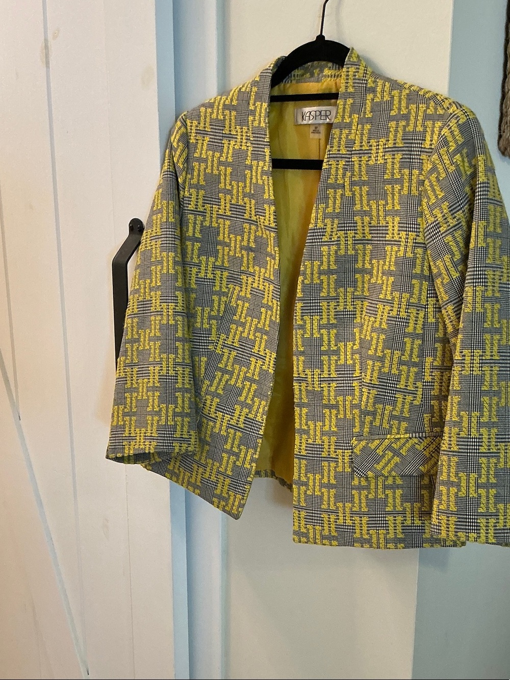Kasper Girls Yellow & Gray Plaid Open Blazer